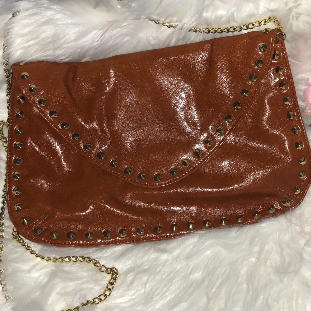 STEVE MADDEN Brown & Gold Chain Crossbody Bag